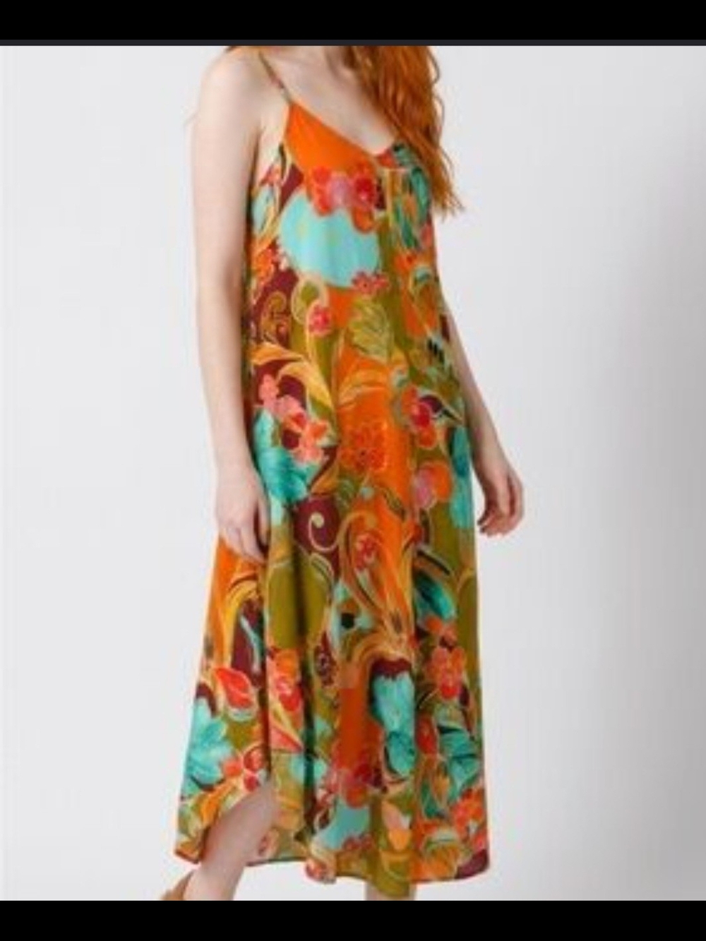 MSK Orange Floral Maxi Dress with Turquoise Accents